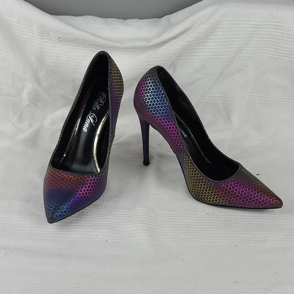 Bella‎ Luna Womens Stiletto Heels Pumps Shoes Colorful Holographic Sz 7.5 EUC